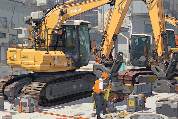 Construction worker operating heavy machinery