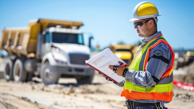 Photo construction worker outdoors with a helmet