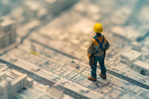 Photo construction worker planning contractor developer concept