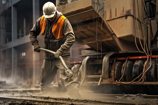 Construction worker pouring concrete