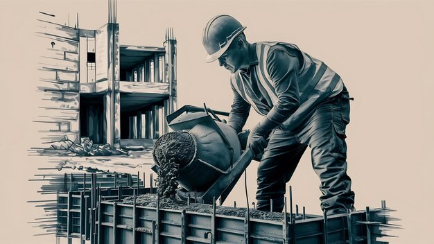 Construction worker pouring concrete