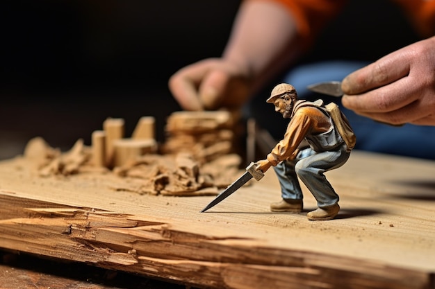 Фото construction worker sanding down wood piece