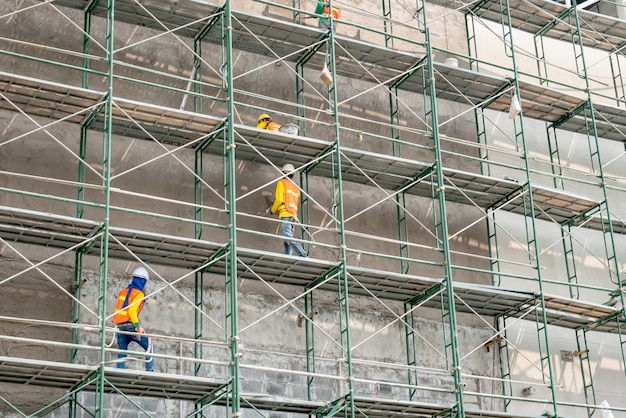 Construction worker on scaffolding