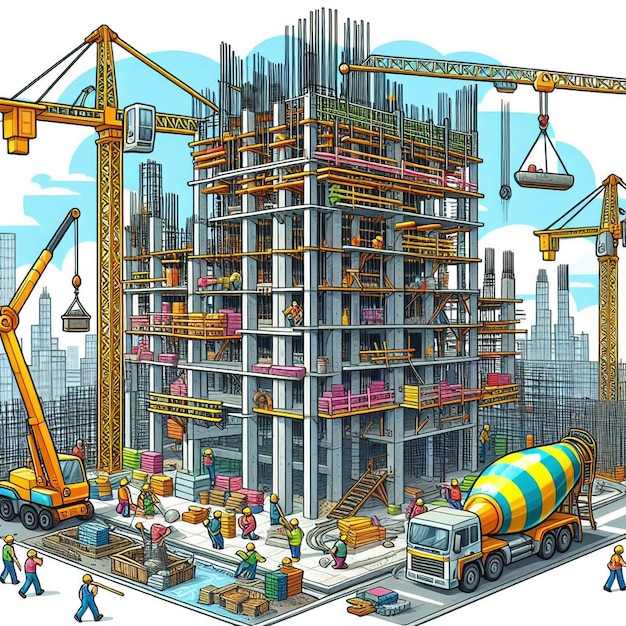 Photo a construction worker on a side posing with his equipment vector illustration