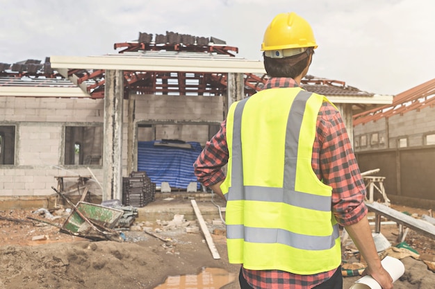 Construction worker standing on building site.