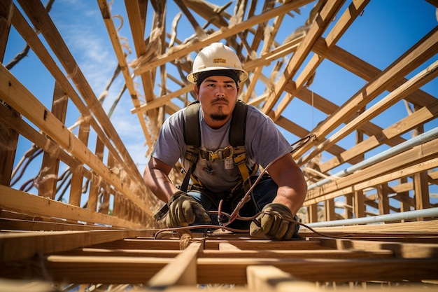 construction worker truss installation