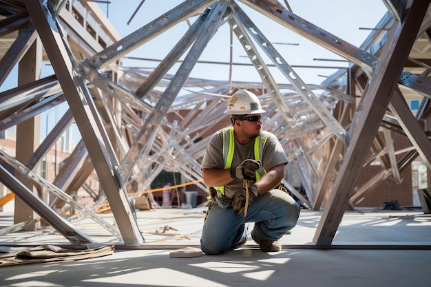 construction worker truss installation