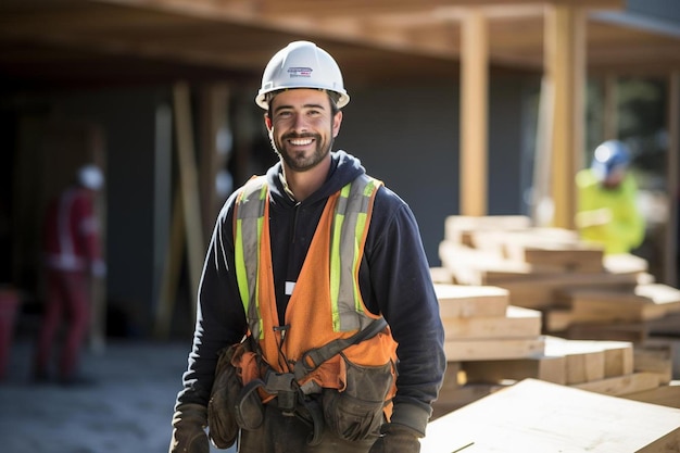 Photo a construction worker wearing a hard hat and vest