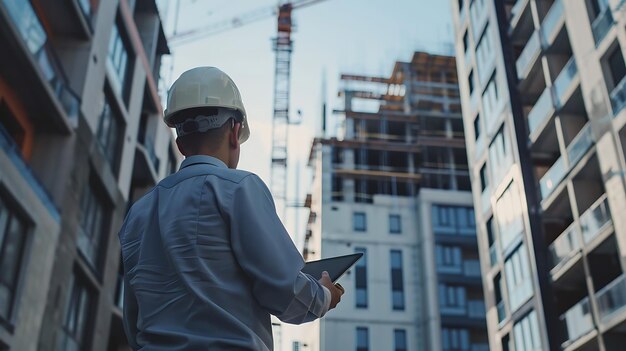 Photo construction worker wearing hard hat