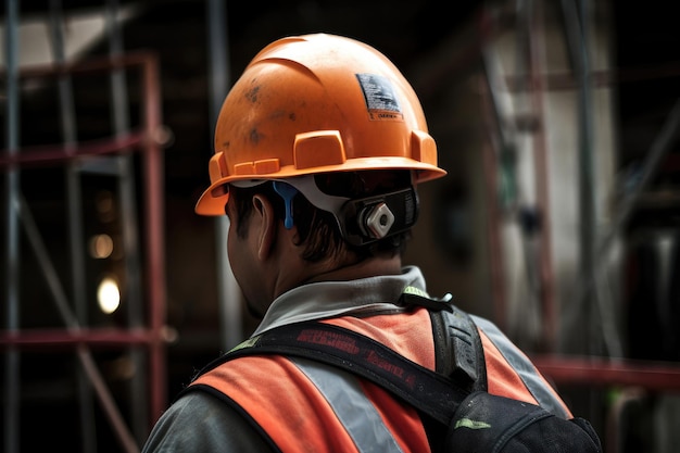 Photo construction worker wearing safety helmet generative ai