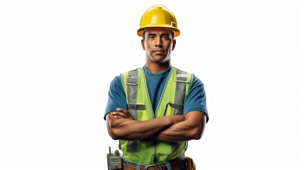 Photo a construction worker wearing a yellow hard hat and vest.