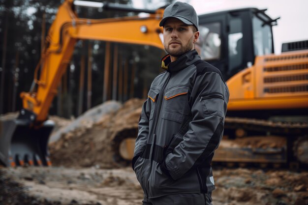 Construction Worker with Excavator on Site