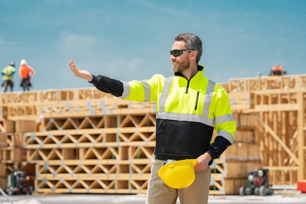 Construction worker with hardhat helmet on american construction site construction engineer worker i