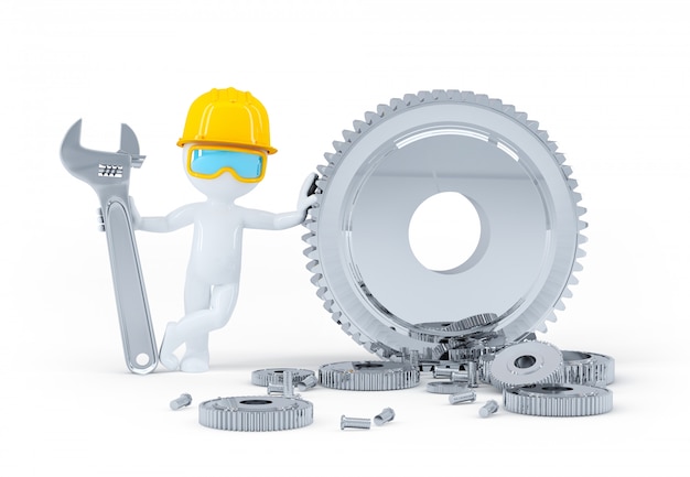 Construction worker with wrench and gears