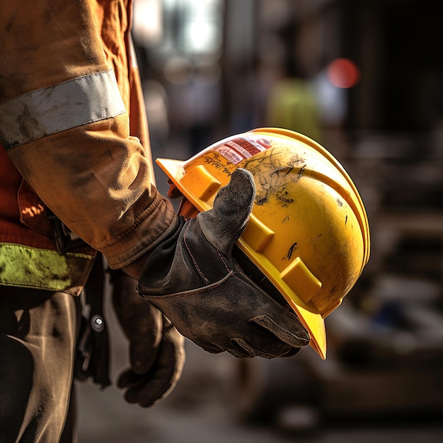 construction worker yellow worker helmet