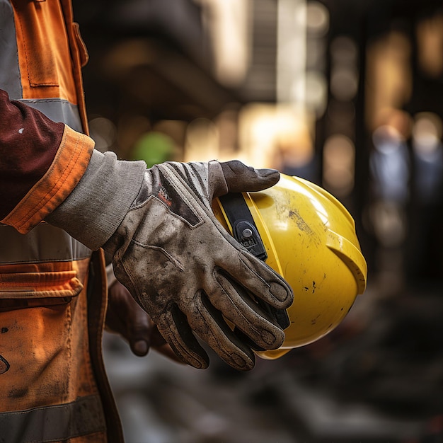 construction worker yellow worker helmet