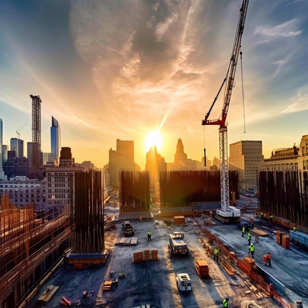 Photo construction workers are standing on a construction site in the city generative ai