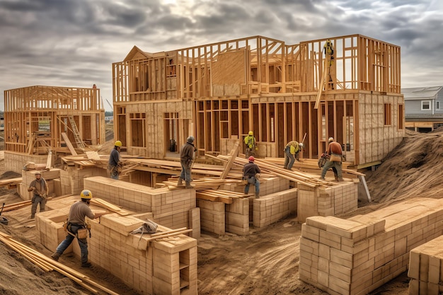 Construction workers build a house in the city of lake tahoe.