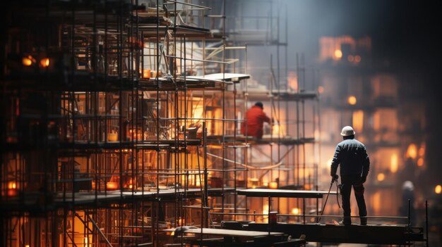 Foto lavoratori edili che costruiscono e riparano un edificio