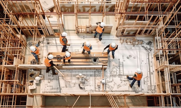 Construction workers on a building site