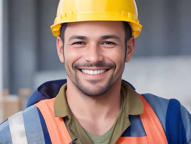 Foto lavoratori della costruzione font view smiley face con casco rigido