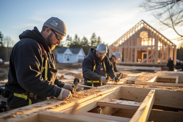 Photo construction workers framing new home generative ai