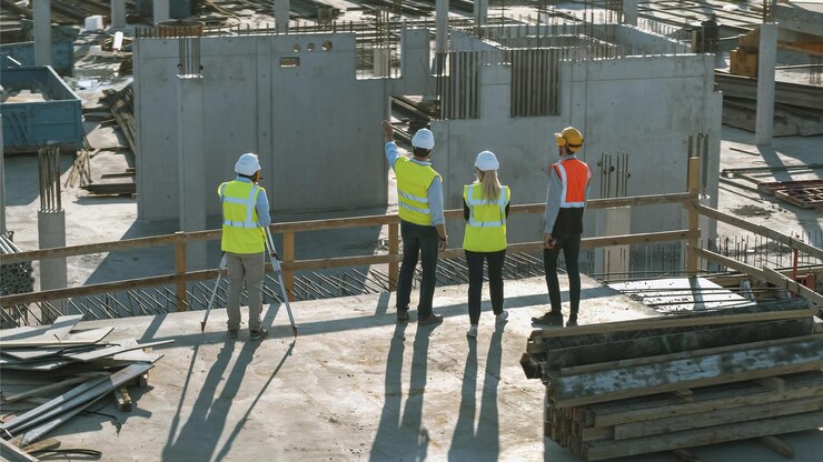 建築現場を見ている建設作業員