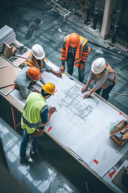 Construction Workers Standing Around Blueprint