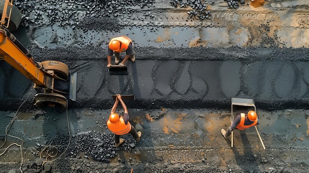 Foto lavoratori edili che lavorano su strade