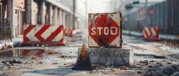 Construction Zone Ahead Road Closed for Work and Safety