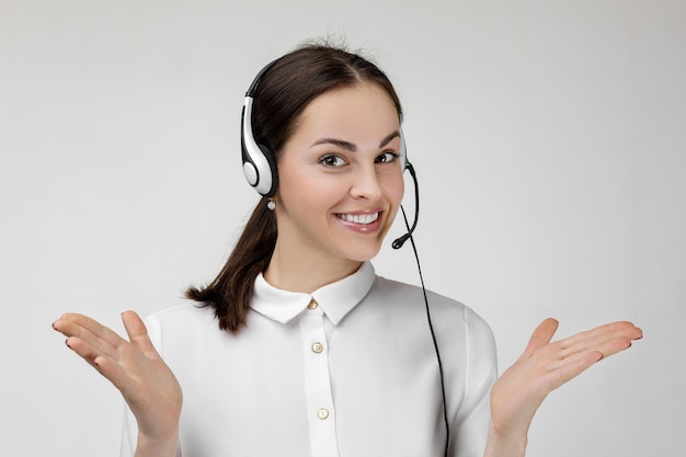 Consultant of call center in headphones