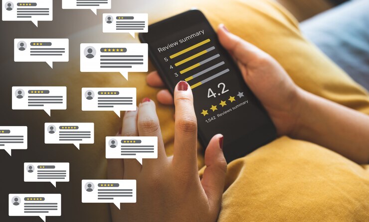 Photo consumer feedback with bubble people review score