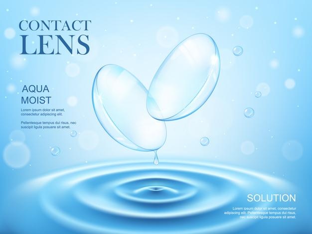 contact lenses or eye lens water splash solution