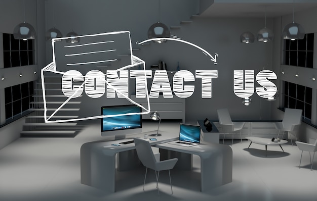 Contact us concept in office 3D rendering