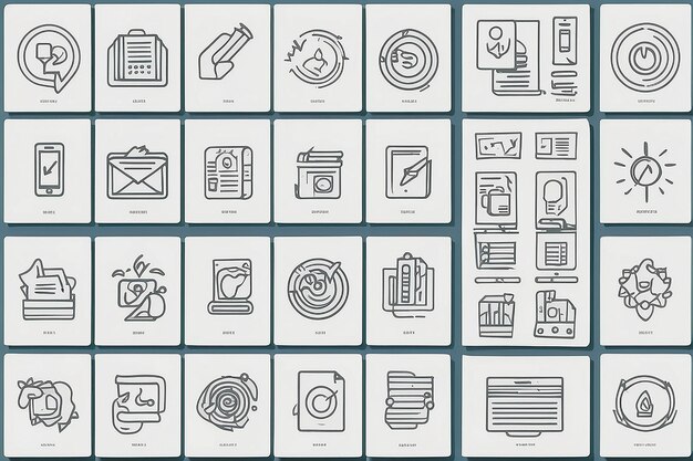 Photo contact us line art icon set design template vector illustration