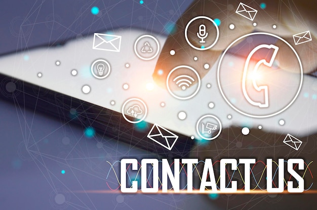 Contact us or our customer support hotline where people connect and touch the contact icon on the virtual screenx9