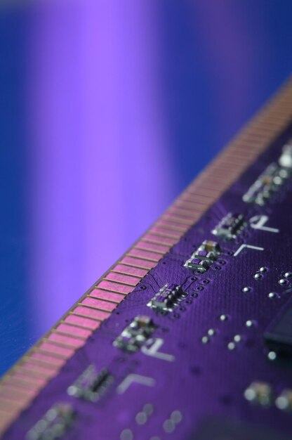 contacts of a microchip of random access memory close-up.