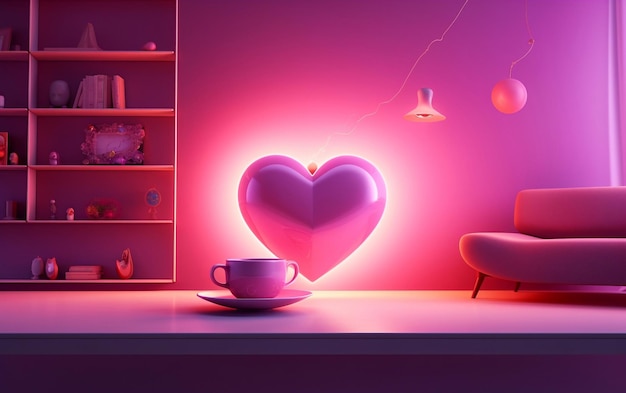 Contained Pink Heart Shape Inside the Coffee Cup Generative AI