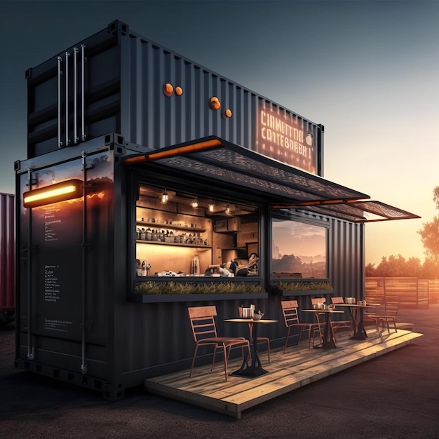 Photo container bar pub restaurant illustration concept of sustainability and recycle eco modern minimal