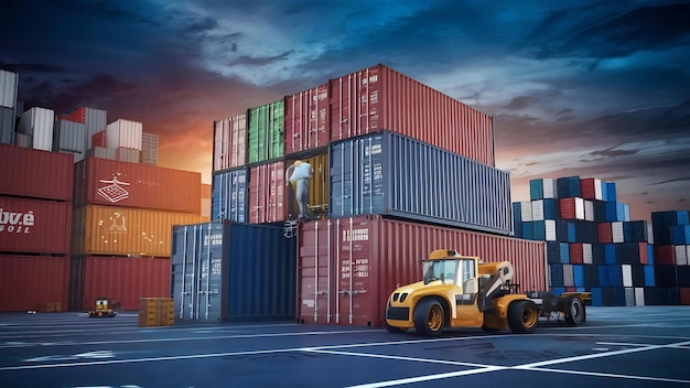 Container cargo for import export business logistic 3d rendering