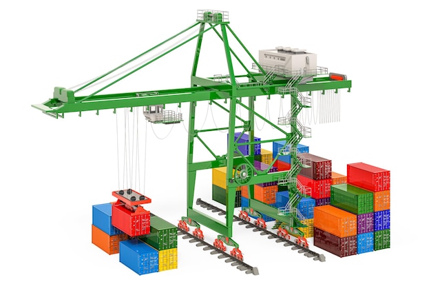 Container crane with cargo containers 3D rendering