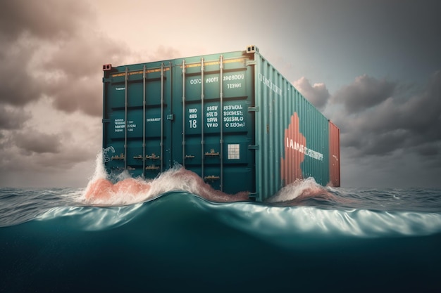 Container drijvend op volle zee AI