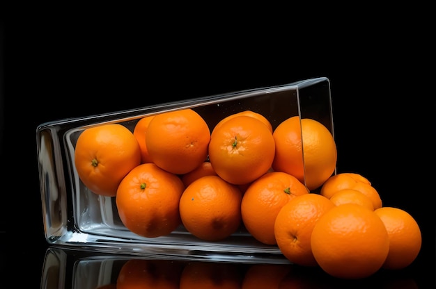 Container of fresh oranges