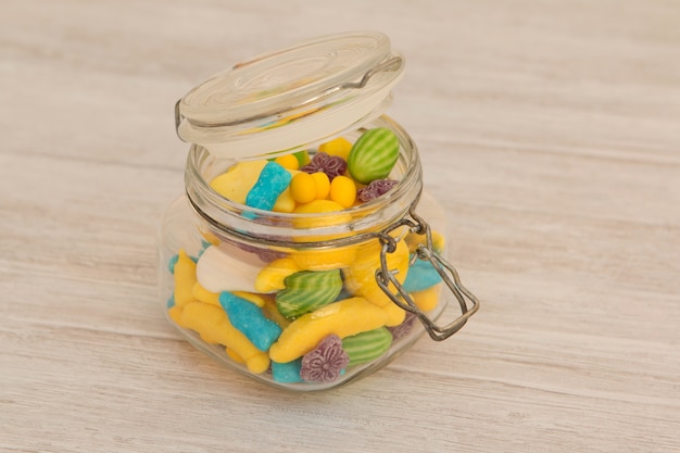 Container glass filled with candies