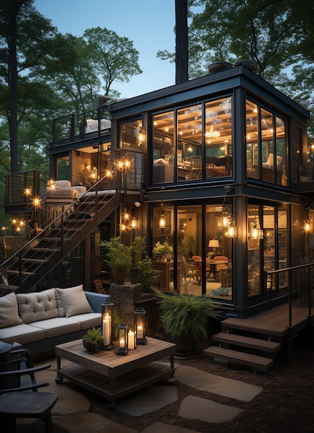 A container home building on a plot of land 2 storey modern container house cafe or restaurant