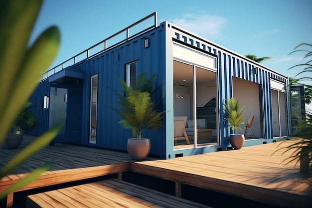 Photo a container home building on a plot of land 2 storey modern container house cafe or restaurant