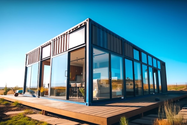 A container home building on a plot of land 2 storey modern container house cafe or restaurant