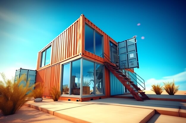 A container home building on a plot of land 2 storey modern container house cafe or restaurant