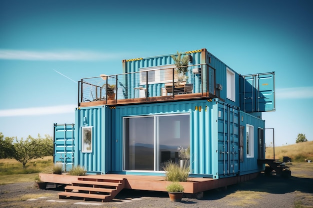 Photo a container home building on a plot of land 2 storey modern container house cafe or restaurant