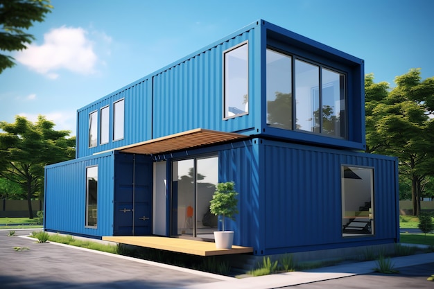 Photo a container home building on a plot of land 2 storey modern container house cafe or restaurant